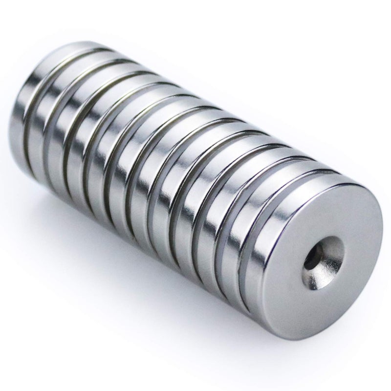 MIKEDE 12 Pack Neodymium Disc Countersunk Hole Magnets, 1.26 inch D x 0.2 inch H Strong Permanent Rare Earth Magnets with 12 Screws, Silvery - Image 2